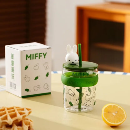 Miffy Anime Cartoon Rabbit Kawaii Glass Cup 450ml Breakfast Milk Juice Cups Cartoon Exquisite Fashion Student Drinking Cups Gift