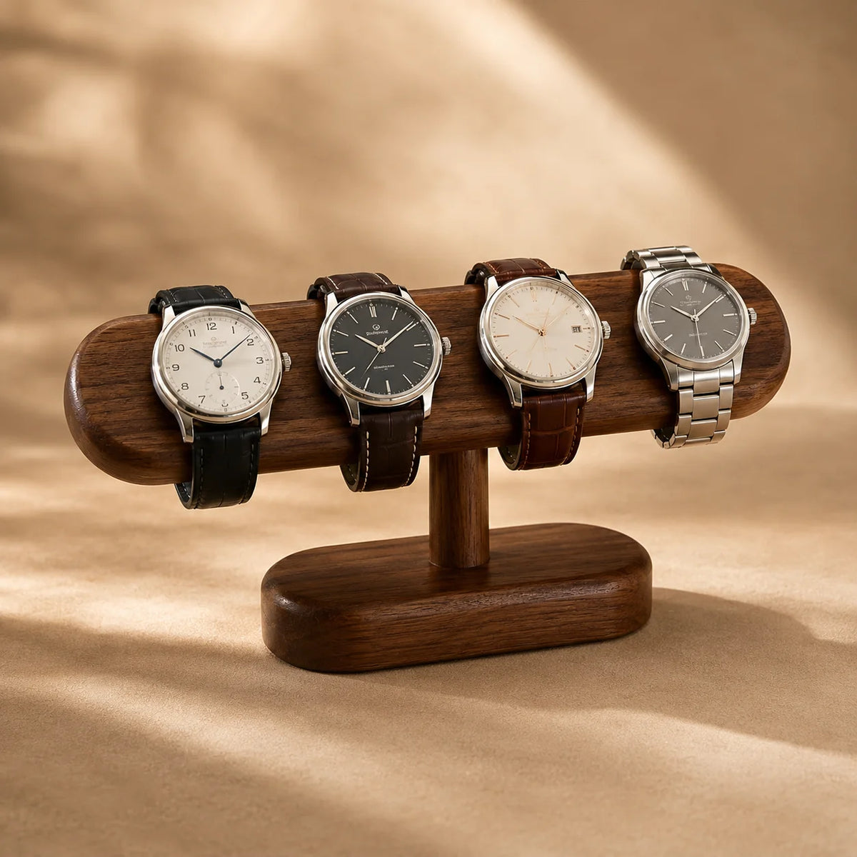 QA Premium Wooden Watch Display Stand Organizer, Solid Wood Wristwatch Holder Rack for Men and Women, Jewelry Storage Showcase