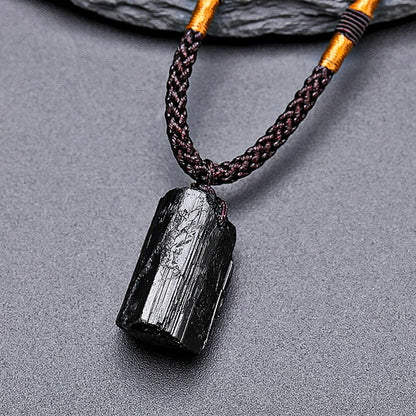 Black Tourmaline Pendant Rough Stone Natural Stone Necklace Ornament Crystal Thick Black Healing Energy Jewelry Gift