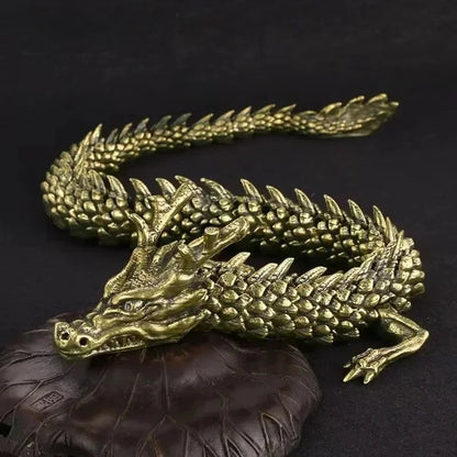 3D Dragon Statue Ornament Moveable Body Joints Antique Brass 15/20/23cm Lucky Office Desktop Home Decor Gift