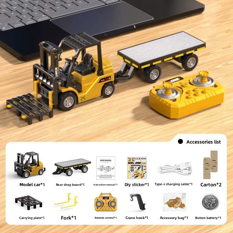 2026 New 1/64 Remote-Controlled Alloy Forklift Engineering Vehicle Tabletop Toys Model Collection Gift For Boys