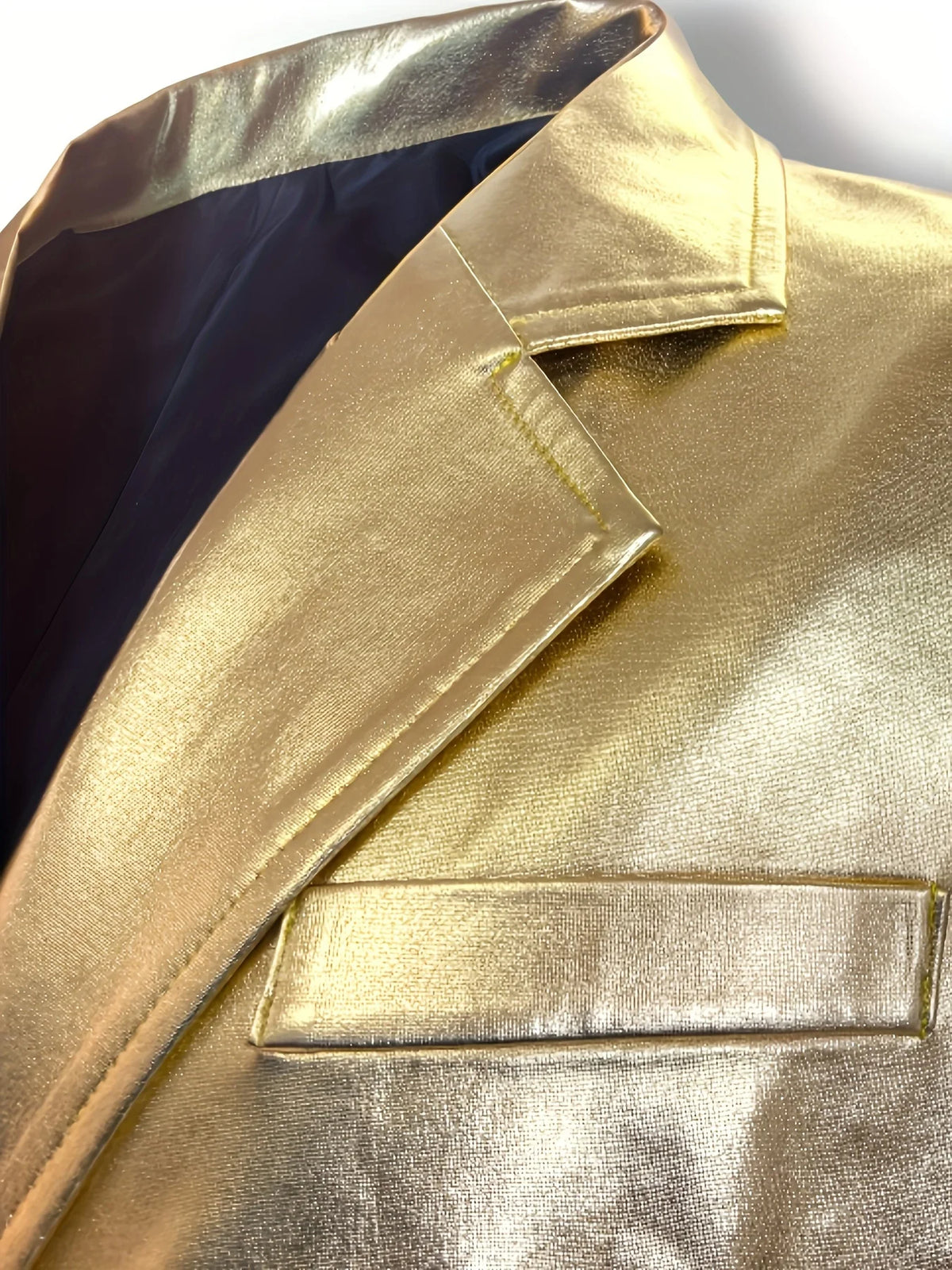 Men's Shiny Gold 2 Piece Suit, Metallic Blazer & Pants Set, Slim Fit Disco Party Stage Costume for DJ Club Prom Wedding