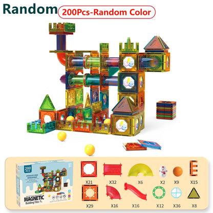 Magnetic Tiles Marble Run Toy 3D Clear STEM Educational Pipe Track Ball Building Blocks Kids 3+ Brain Development Kit