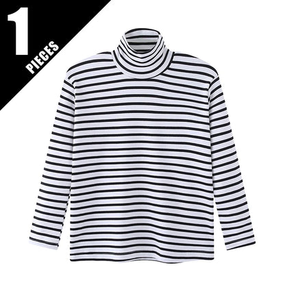 Autumn And Winter Children's Fashion Striped High Neck Long Sleeved Base Shirt Boys' Casual Sports Top Girls' Versatile Warm T