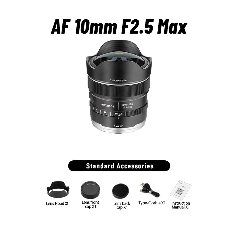 7artisans 10mm F2.5 MAX AF Full Frame Large Aperture Fisheye Auto Camera Lens for Sony E FE Nikon Z Panasonic Lumix Sigma L