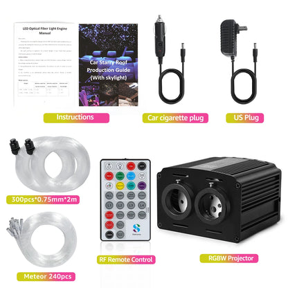 32W Twinkle Starlight Headliner Kit Dual Port RGBW Starry Sky Ceiling Light 450 Fiber Optic For Car Home APP/Remote Controlled