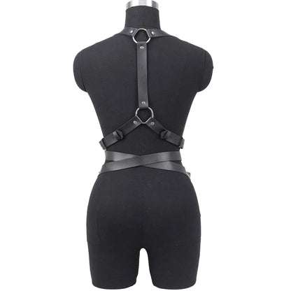 Women Black Punk Gothic PU Leather Adjustable Chest Harness Strap Decor Accessory For Halloween Rave Festival Street Outfit