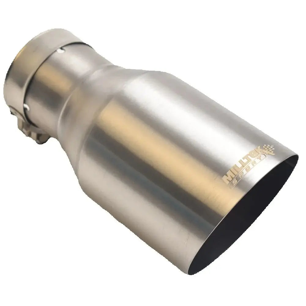 MILLTEK SPORT Universal Car Muffler 304 Stainless Steel Matte Brushed Finish with Pointed Exhaust Tip And Slanted Pipe