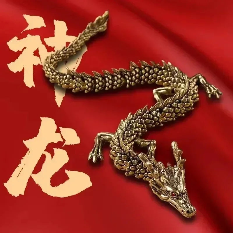 3D Dragon Statue Ornament Moveable Body Joints Antique Brass 15/20/23cm Lucky Office Desktop Home Decor Gift
