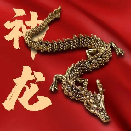 3D Dragon Statue Ornament Moveable Body Joints Antique Brass 15/20/23cm Lucky Office Desktop Home Decor Gift