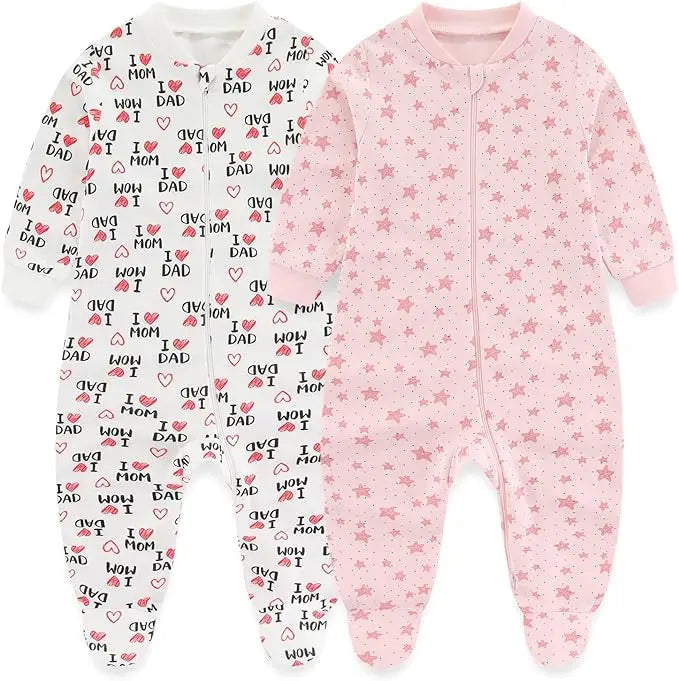 Kiddiezoom 0-12Months Cartoon 1/2 Pieces Long Sleeve Zipper Baby Boys Girl Romper 100%Cotton Soft newborn Jumpsuits