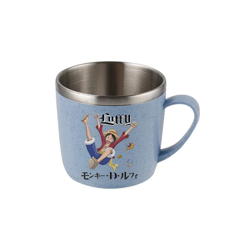 One Piece Water Cup Cartoon Anime Print Stainless Steel Drinking Glass Luffy Double Layered Heat-resistant Coffee and Milk Mug