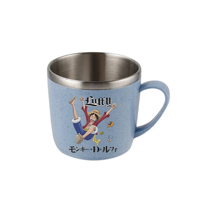 One Piece Water Cup Cartoon Anime Print Stainless Steel Drinking Glass Luffy Double Layered Heat-resistant Coffee and Milk Mug