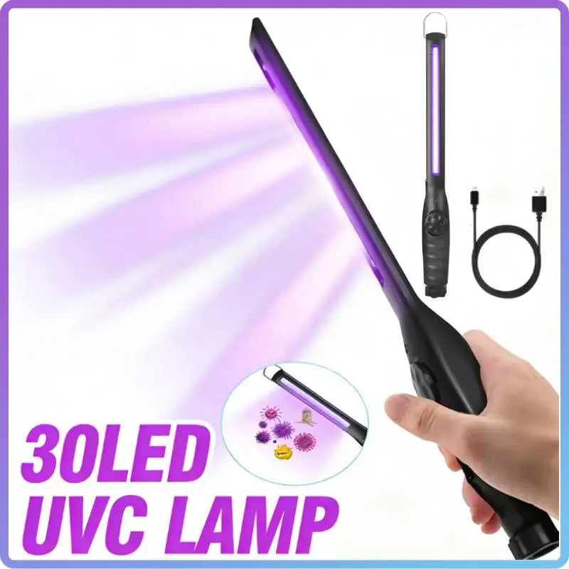 30 LED UV Sterilizer Lamp Rechargeable Handheld Ultraviolet Disinfection Bactericidal Lamp UVC Germicidal Light for Home Office