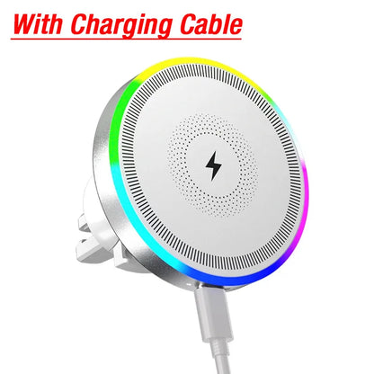 RGB Light Car Magnetic Phone Holder Air Vent Stand Wireless Charger For Magsafe iPhone 16 15 14 13 12 Pro Max Fast Charging Dock