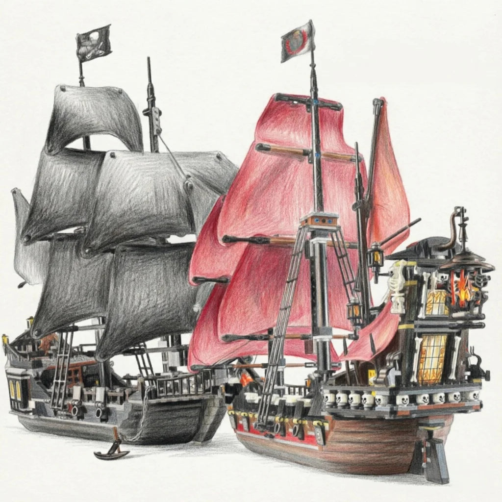 Pirates of the Caribbean Black Pearl Queen Anne's Revenge Ghost Ship Building Block Model 4184 4195 Set