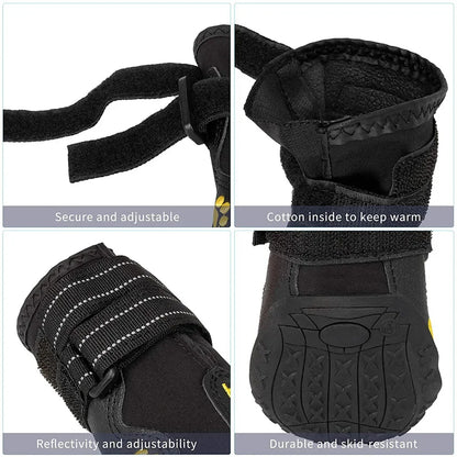 Waterproof Dog Shoes Anti-Slip Rubber Dog Booties for Summer Hot Pavement Winter Snow Dog Boots Paw Protector Reflective 4pcs