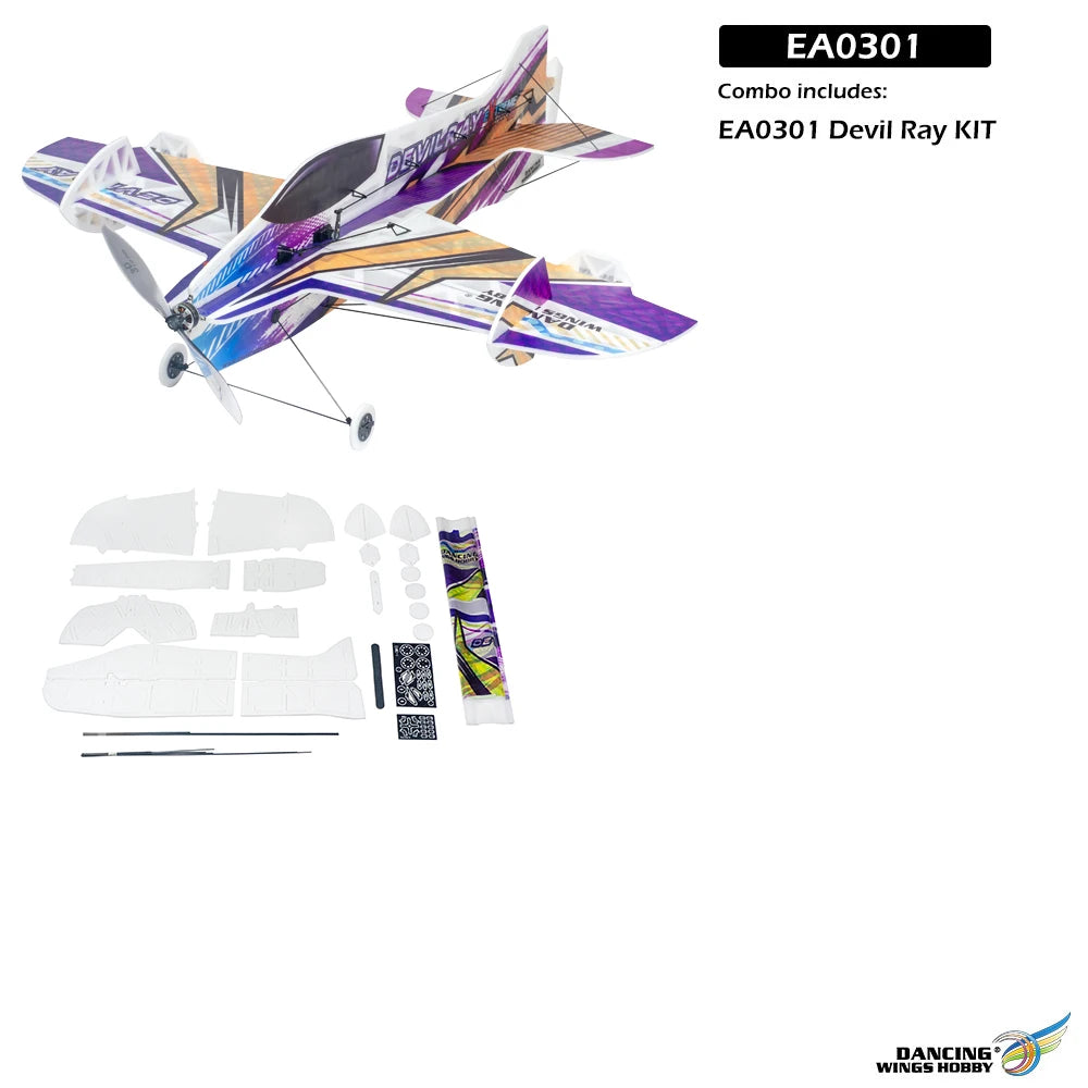 AEO New Arrival EA03 Devil Ray 800mm Wingspan 3D/4D Aerobatic Foam RC Airplane, 210g Lightweight KT Board Plane for Stunt Flying