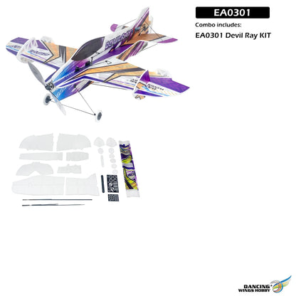 AEO New Arrival EA03 Devil Ray 800mm Wingspan 3D/4D Aerobatic Foam RC Airplane, 210g Lightweight KT Board Plane for Stunt Flying