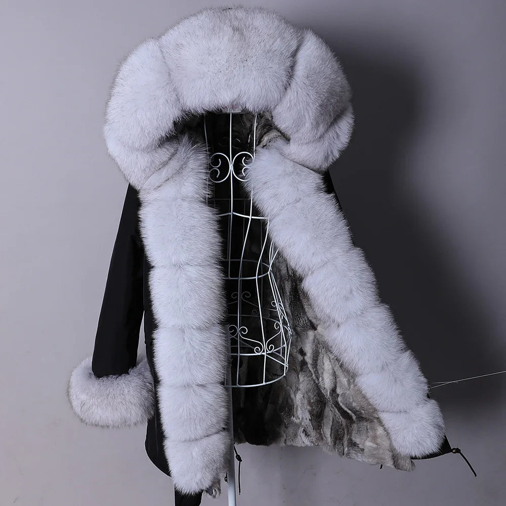 2026 Maomaokong Women's Winter Coats Rabbit Lining Jacket Natural Real Raccoon Fur Collar Parka Fox Fur Long Female Clothing