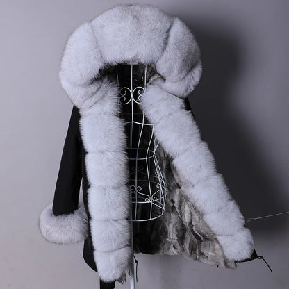 2026 Maomaokong Women's Winter Coats Rabbit Lining Jacket Natural Real Raccoon Fur Collar Parka Fox Fur Long Female Clothing