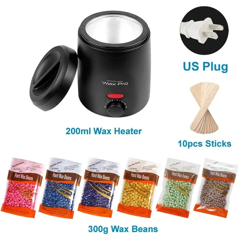 200ml Wax Melting Machine + 100g/200g /300g Wax Beans Set, Wax Heating, Wax Hair Removal And Wax Therapy Machine Wax Melting Pot