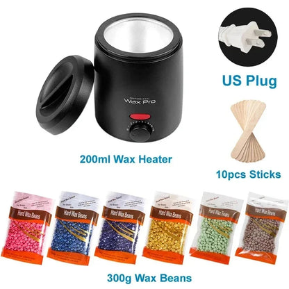 200ml Wax Melting Machine + 100g/200g /300g Wax Beans Set, Wax Heating, Wax Hair Removal And Wax Therapy Machine Wax Melting Pot