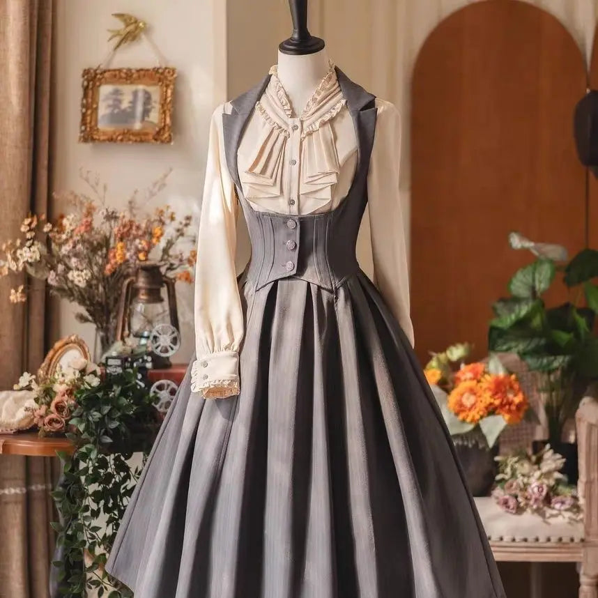 Forest Wardrobe Spring Autumn Classic Lolita Bustier Dress Vintage Elegant Style High Waist A Line Long Sleeve One Piece Dress