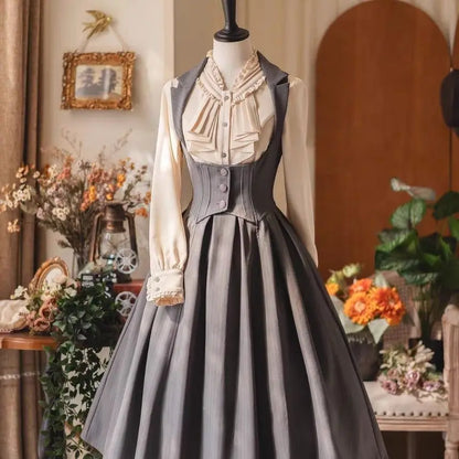 Forest Wardrobe Spring Autumn Classic Lolita Bustier Dress Vintage Elegant Style High Waist A Line Long Sleeve One Piece Dress