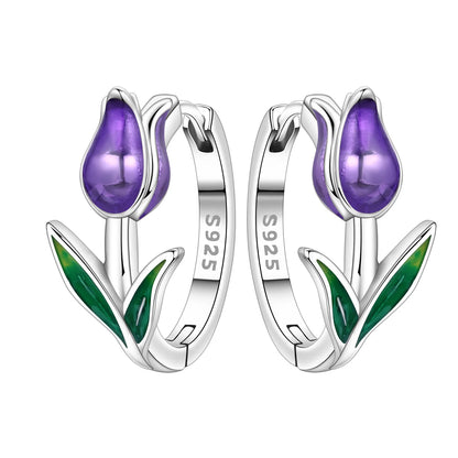 Orstarry Original 925 Sterling Silver Blue Iris Flower Earrings Women Hoop Earring Anniversary Jewelry Trendy Gifts