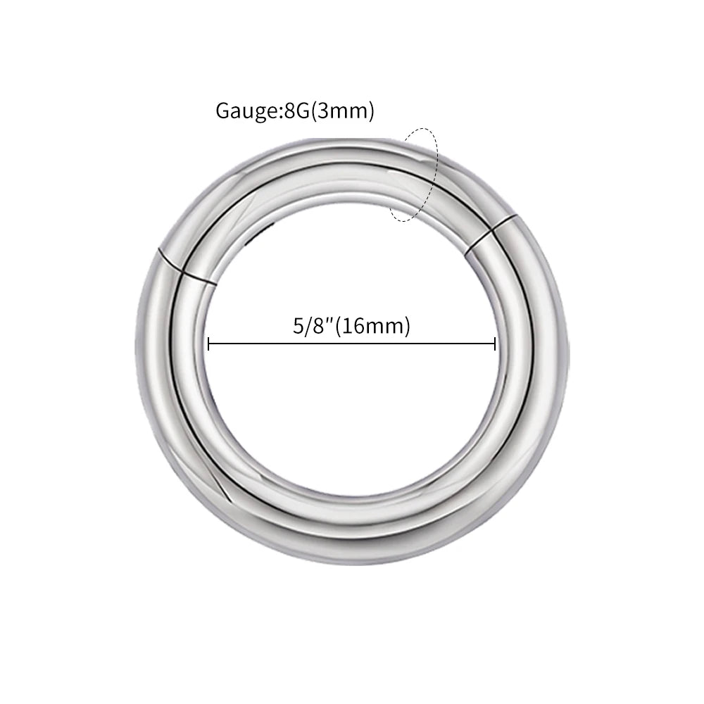 Right Grand ASTM F136 Titanium Large Gauge 6G 8G 10G Single Hinged Clicker Segment Hoop Ring Septum Nose Piercing