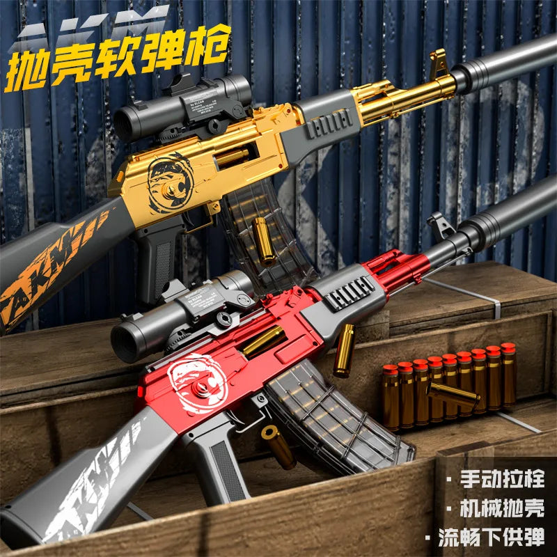 Ak47 Assault Rifle Manual Repeating Shell Ejection Soft Bullet Toy Gun Children Boy Simulation Toy Gun Akm Perfect Gift