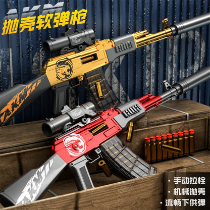 Ak47 Assault Rifle Manual Repeating Shell Ejection Soft Bullet Toy Gun Children Boy Simulation Toy Gun Akm Perfect Gift