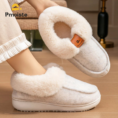 Platform Slippers Women Wedge Memory Foam  TPR Non Slip Sole Warm Fuzzy Winter Durable Bedroom Shoes Cozy Comfort