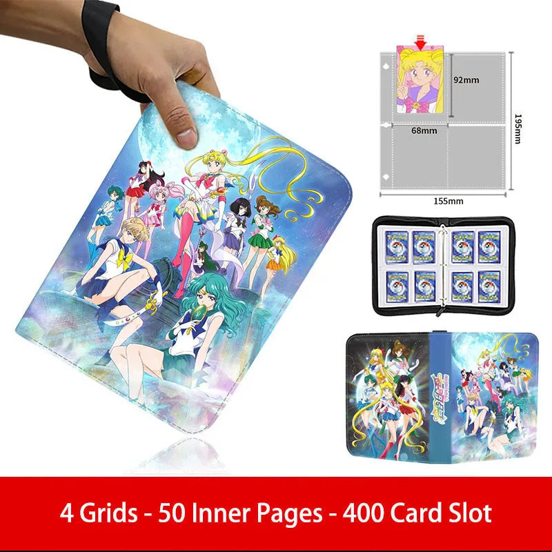 400pcs/900pcs Sailor Moon Card Album Book Folder 4/9 Card Slots Collections Zipper Double Pocket Zipper Card Binder Holder