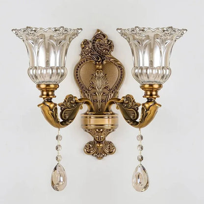European Style Retro Crystal Glass Wall Lamp Dual Head Living Room Bedroom Bedside Lamp Corridor Corridor Wall Lamp