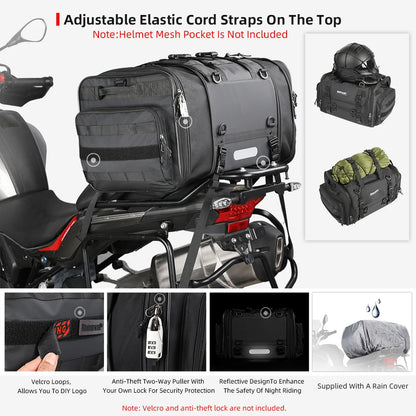 Rhinowalk Motorcycle Travel Luggage Bag Waterproof 19L-80L Expandable Big Capacity Motor Tail/Trunk/Rack Bag For Most Motorcycle