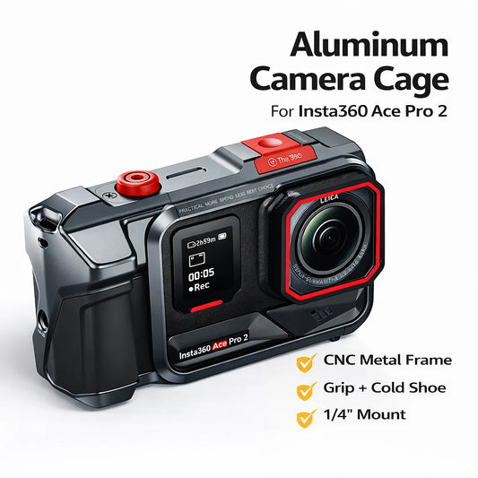 For Insta360 Ace Pro 2 Aluminum Camera Cage Metal Protective Frame with Grip Cold Shoe 1/4 Mount