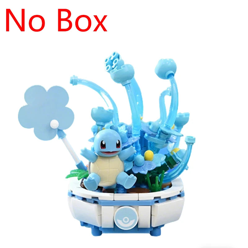 New Pokemon Building Block Pikachu Charmander Squirtle Model Toy Home Decoration Plant Potted Flower Brick Girl Toy Youths Gift