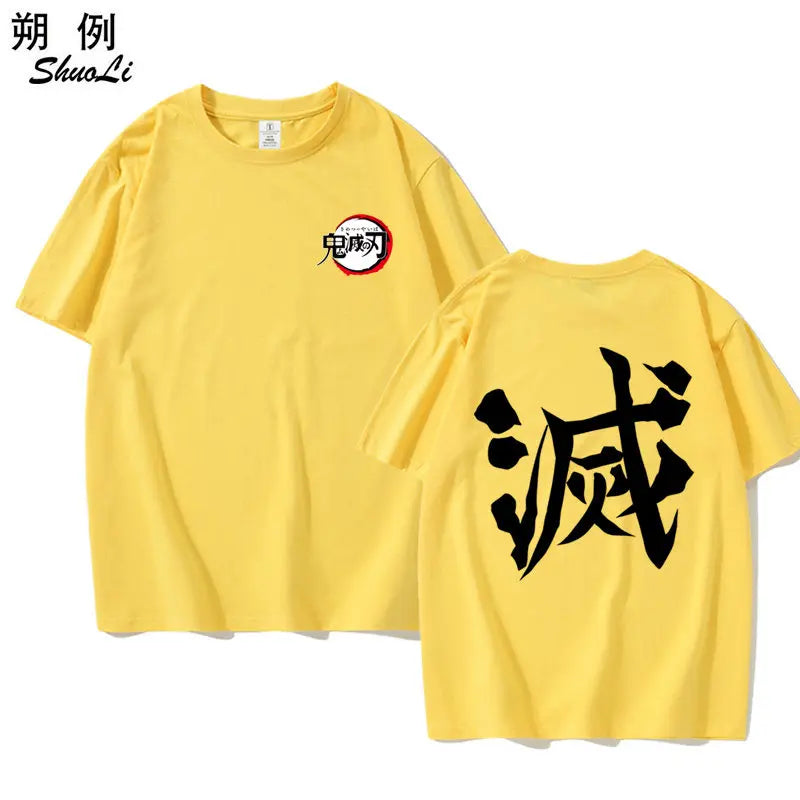 Anime Demon Slayer LOGO Printed Peripheral, 2D Summer Pure Cotton Short-sleeved Loose T-shirt, Half-sleeved Men's and Women's