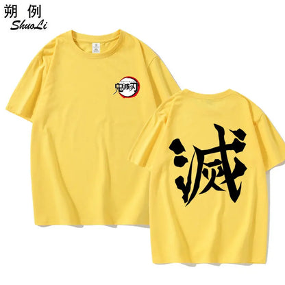 Anime Demon Slayer LOGO Printed Peripheral, 2D Summer Pure Cotton Short-sleeved Loose T-shirt, Half-sleeved Men's and Women's