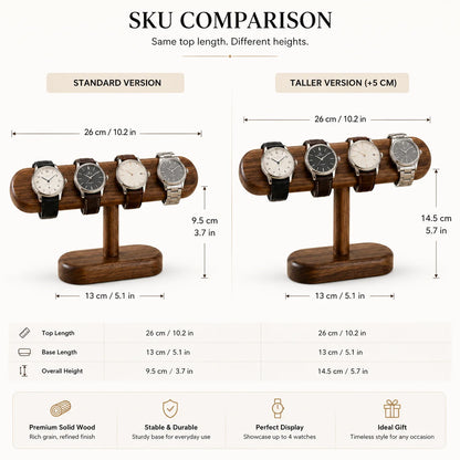 QA Premium Wooden Watch Display Stand Organizer, Solid Wood Wristwatch Holder Rack for Men and Women, Jewelry Storage Showcase