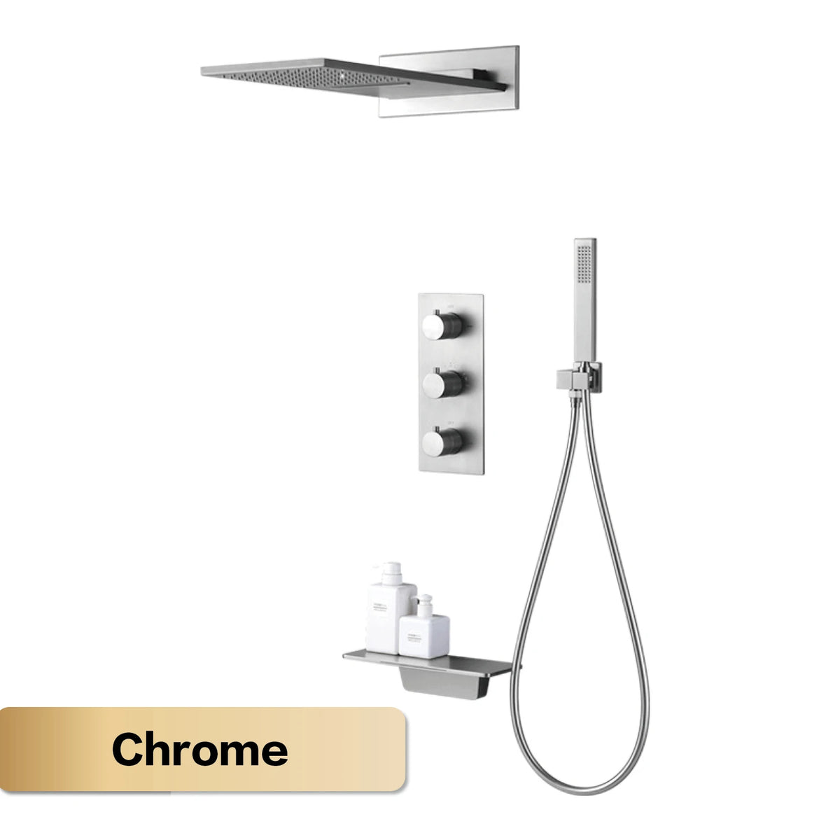 Luxury Gun Grey Brass Wall Mounted Constant Temperature Shower System Embedded Cold and Hot Water 4-Function Bathroom Mixer