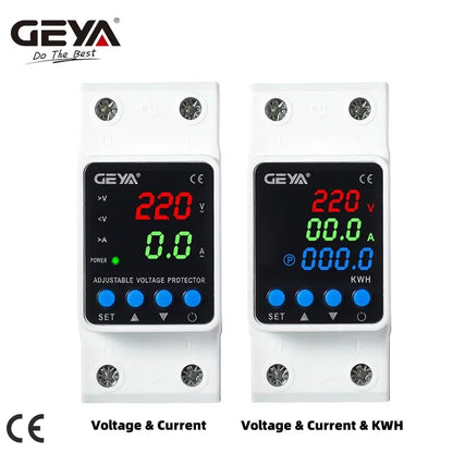 GEYA Din Rail Adjustable Over Voltage Under Voltage Protection Device 40A 63A 80A 220VAC Digital Display Voltage Protector