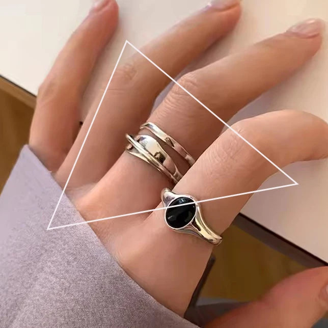 PANJBJ 925 Sterling Silver Geometry Crystal Ring For Women Ellipse Exaggerated Punk Water Drop Open Jewelry Gift Dropshipping