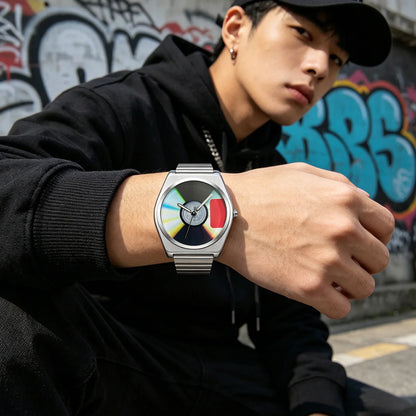 2026 Men's Quartz Watch with Round Dial Design Personalized Graffiti Digital Patterns Simple Yet Retro Fashionable High-End Men