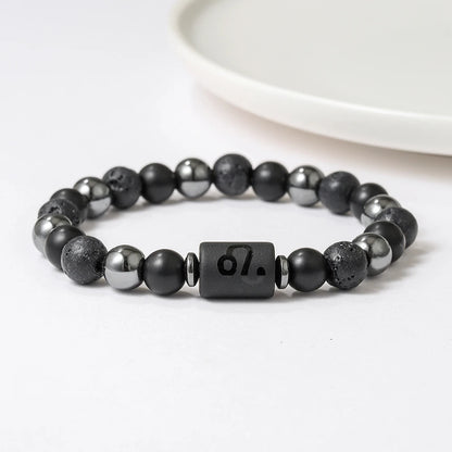 New Arrival 12 Zodiac Energy Bracelet Natural Volcanic Stone Black Retro Handmade Couple Beaded Jewelry