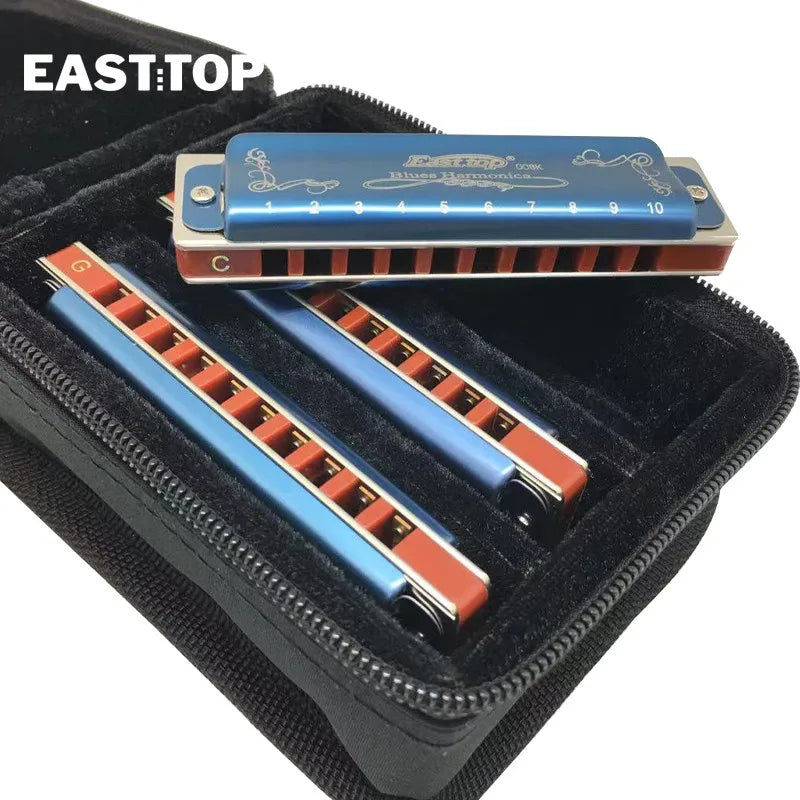 EASTTOP T008K-3 New Harmonica Brass Reedplates Phosphor Bronze Reeds Diatonic Blues Harp Good Harmonica