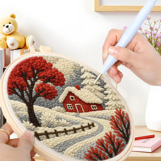 GATYZTORY punch needle embroidery kit for beginners Sewing Winter Snowhouse Landscape Christmas Gift Home Decoration Painting