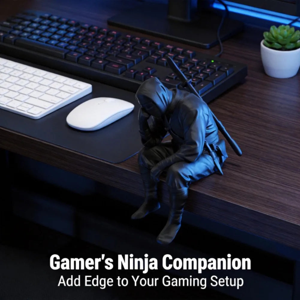 Japanese Seated Ninja Figurine 3D Printed Sad Healing Guardian Statue Wall Hanging Ornament Creative Desktop Home Office Decor